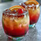 A refreshing ombre sunrise drink featuring chilled citrus juices and a splash of grenadine for visual appeal.