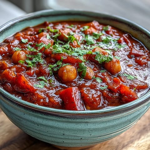 Steaming bowl of Spicy Chickpea Stew with fresh cilantro and a lemon wedge beside crusty bread.