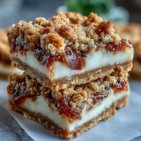 Homemade Rhubarb and Custard Crumble Bars showing golden crumble topping and pink rhubarb filling on a wooden board.