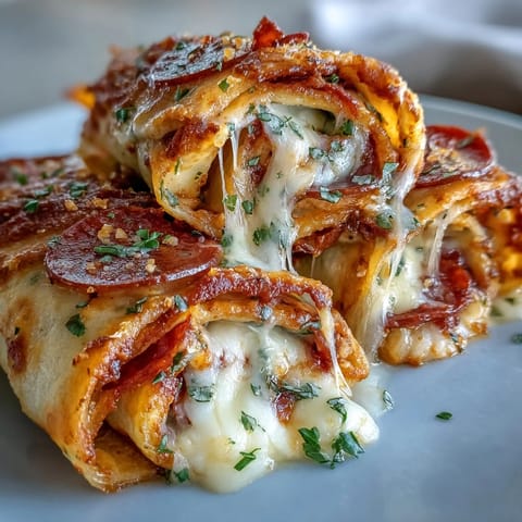 Freshly baked Tortilla Pizza Rolls release steam and reveal a gooey, melted mozzarella cheese pull inside. 