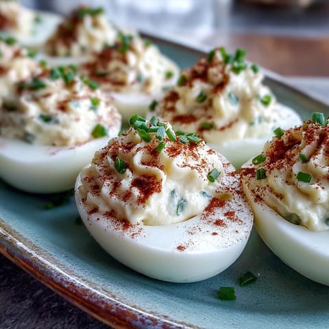Creamy yolk filling made with mayonnaise and cream cheese makes these deviled eggs look rich and inviting.