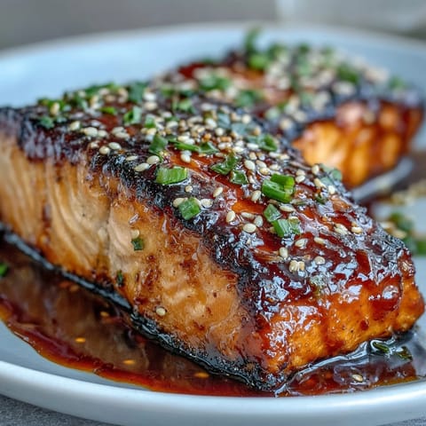 Honey Sriracha Salmon Bowl with glazed salmon, jasmine rice, cucumber, edamame, avocado, and a drizzle of spicy mayo.  