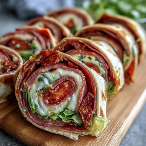 Italian Sub Pinwheel Wraps with deli meats, provolone, and peppers make a colorful, easy appetizer for any party or picnic.