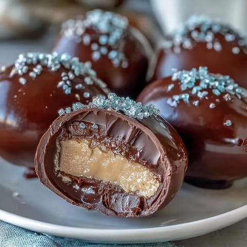 Homemade peanut butter Easter eggs coated in smooth milk chocolate, perfect for springtime celebrations.