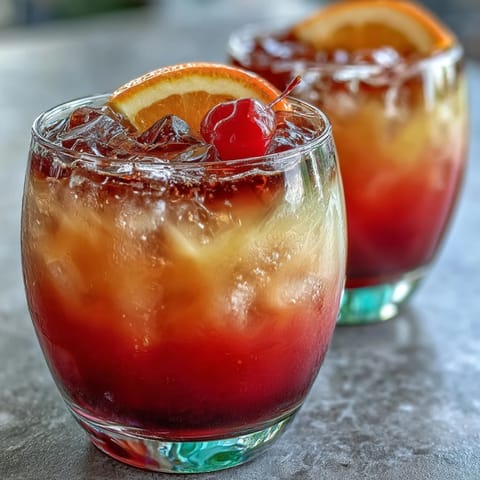 A refreshing ombre sunrise drink featuring chilled citrus juices and a splash of grenadine for visual appeal.