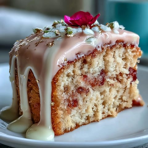 Elegant pink Bridal Shower Rosé Velvet Cake gleams with liquid gold.