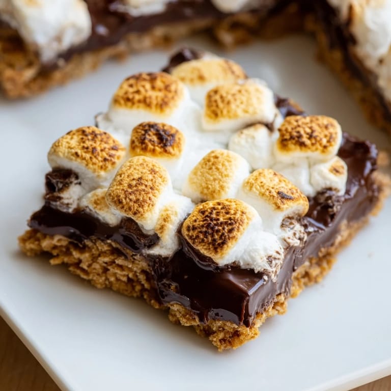 Warm, melty chocolate and toasted mini marshmallows crown these delicious Smores bars, perfect dessert.