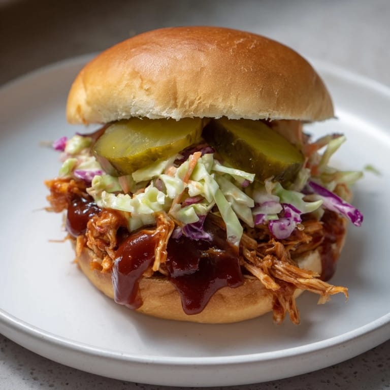 A close-up of a delicious BBQ Chicken Sandwich with fresh slaw, ready for a perfect bite.