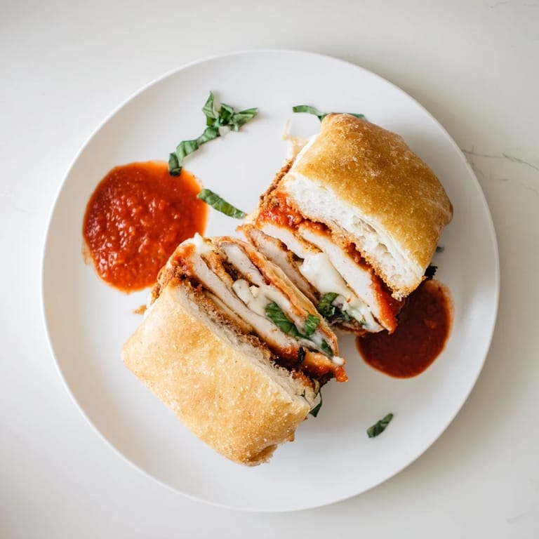 A handheld Italian-American meal showing a golden-brown tortilla, gooey cheese pull, and fresh basil on a rustic plate for the Crispy Chicken Parm Wrap.  