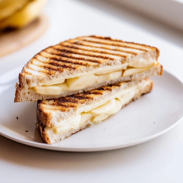 A comforting Smoked Gouda & Apple Grilled Cheese on a plate, perfect for a cozy lunch or dinner pairing with soup.