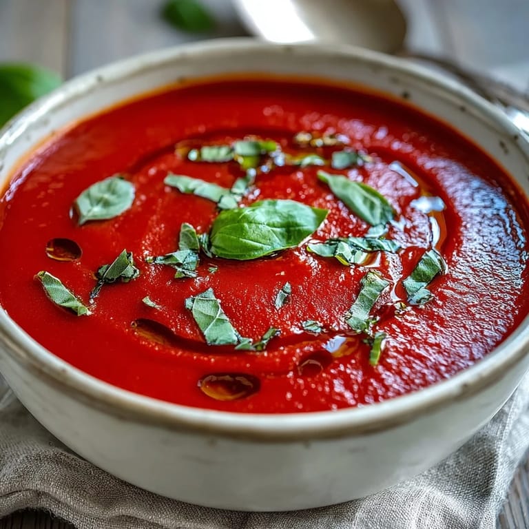 Creamy Tomato and Basil Soup served hot with crusty artisan bread, perfect for a cozy vegetarian lunch or dinner.