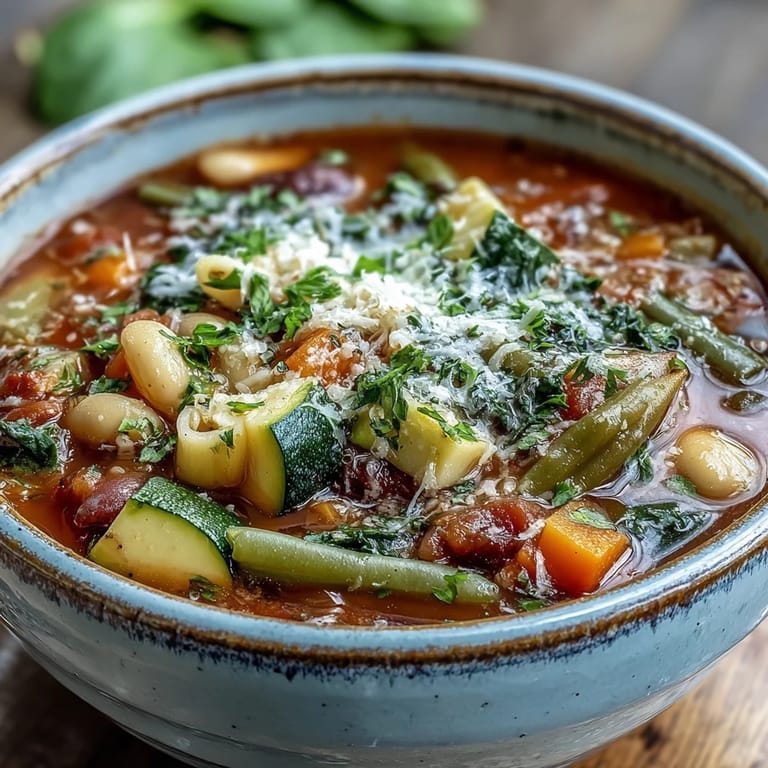 Warm Minestrone Vegetable Soup in a rustic pot, steam rising, perfect for serving with crusty bread.
