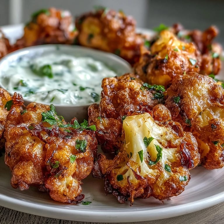 Spiced chickpea flour batter coats tender cauliflower florets in these hot, crunchy Indian fritters.