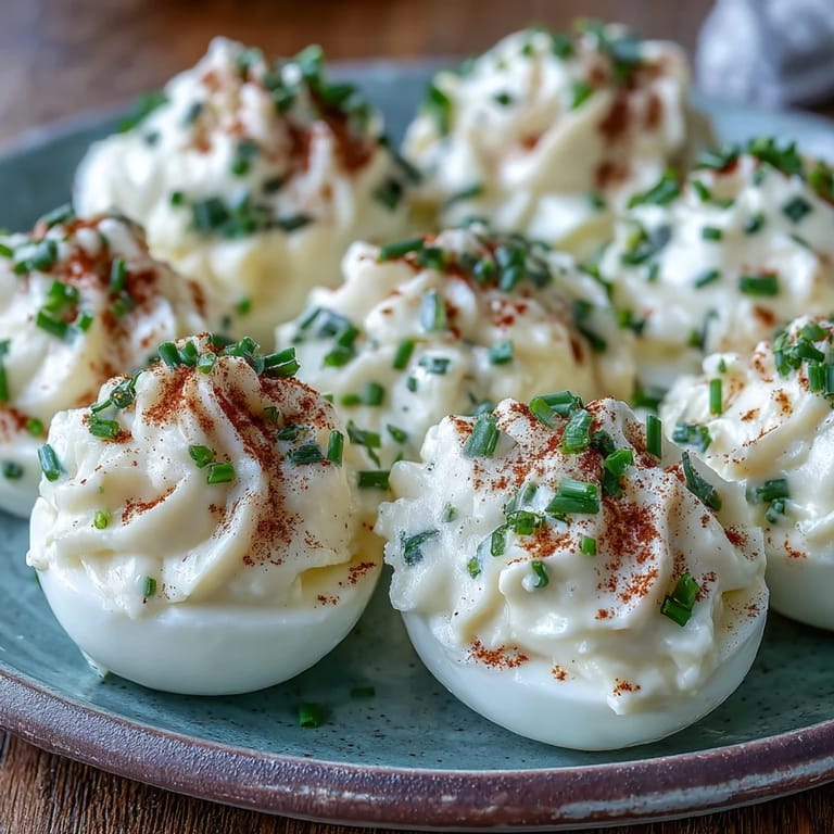 Chilled appetizer platter with classic American deviled eggs, perfect for lunch, potlucks, or a holiday spread.