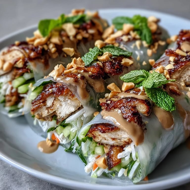 Overhead view of a Rice Paper Roll Bowl with shrimp, salad greens, and vibrant toppings, served with a side of lime wedges and peanut dipping sauce.
