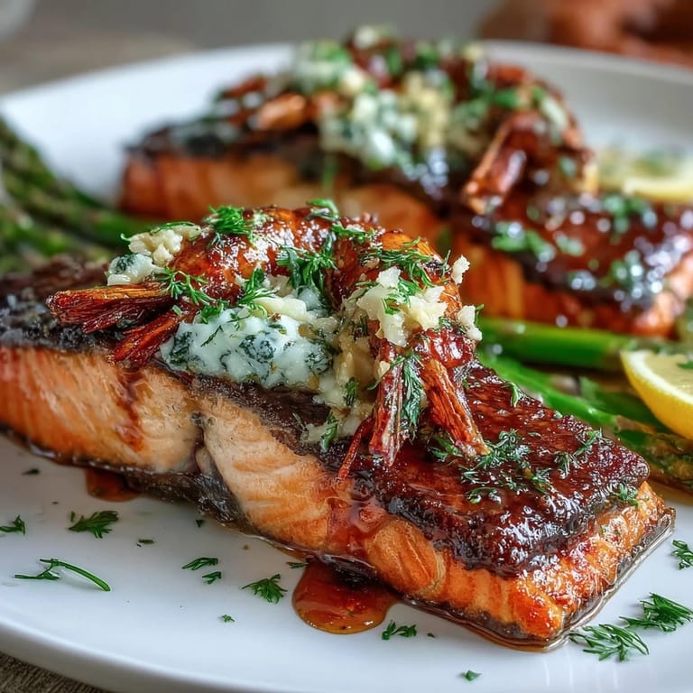 Oven-roasted Garlic Butter Salmon with Asparagus, the rich garlic aroma mingling with fresh lemon and herbs in a spring-inspired dinner.