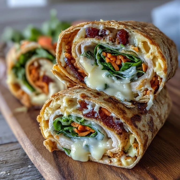 Bite-sized pinwheel sandwiches with turkey, cheddar, spinach, and carrots, rolled in soft flour tortillas.