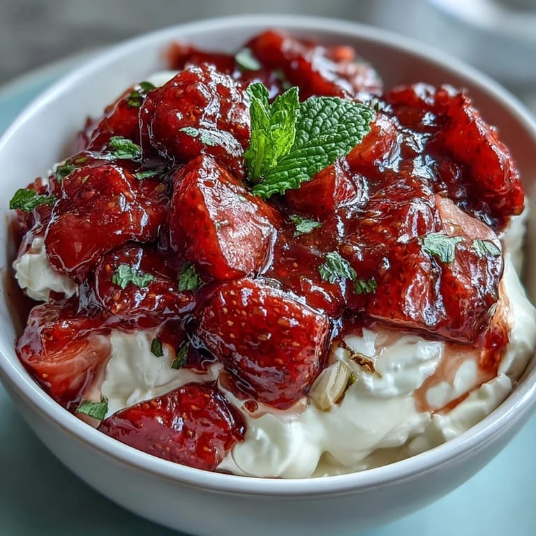 Greek yogurt parfait layered with luscious strawberry compote, crunchy granola, and a honey drizzle for a refreshing breakfast treat.