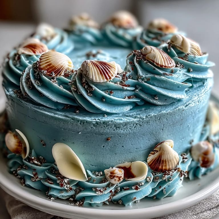 Seaside-inspired Cancer Zodiac Cake, with rich blue buttercream and enchanting edible decorations.