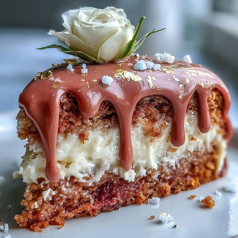 A stunning Bridal Shower Rosé Velvet Cake with edible gold cascade begins.